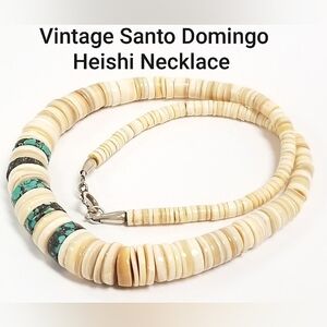 VINTAGE SANTO DOMINGO HEISHI GRADUATED TURQUOISE SHELL NECKLACE